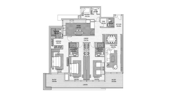 Планировка квартиры 3 спальни в ЖК VISTA DEL MAR № 11008 (2D)
